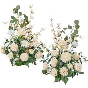 Serwalin Aisle Runner Flowers Arrangement Wedding Chair Decorations 2pcs Free Standing Artificial Fake Flowers Champagne Ceremony Reception Church Pew Rose Floral Party Outdoor Decor