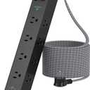One Beat 10 ft Extension Cord,Power Strip Surge Protector 8 Widely AC Outlets 3 USB,Flat Plug,Desktop Charging Station with Overload Protection,Wall Mount for Home,Office,Computer ETL Listed,Black