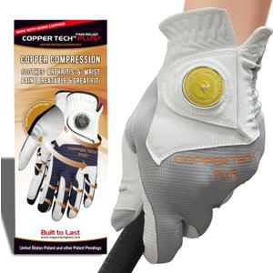Copper Tech Ladies Golf Glove Women (2nd Gen)| Copper Compression Wrist & Joint Support | Flexible & Comfortable Fit with Premium Leather Construction | Reinforced Palm Pad for Tacky Grip & Traction (Md to Lg One Size Fit Most, WHITE/SILVER)