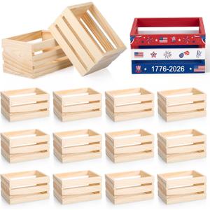 Roowest 12 Pcs 6.5'' Small Wooden Crates for 4th July 250th Anniversary DIY Crafts Unfinished Wood Crate Basket for Party Decoration Display Home Bathroom Arts Milk Toys Organization