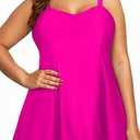 Aleumdr 2025 Trendy One Piece Bathing Suit Swimdress Plus Size Bathing Suit for Women Tummy Control Swimsuits Build in Shorts Rose Red 1X