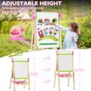 Doselie Easel for Kids,Adjustable Wooden Kids Art Easel with Paper Roll,Double-Sided Magnetic Toddler Easels,Dry Erase Whiteboard and Chalk Board,Toys for 3 4 5 6 7 8 9 10 Year Old Girl Boy Gift, 18.5 inches