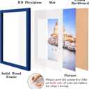 wyooxoo 18x24 Poster Frame Dark Blue Solid Wood Picture Frames Display Pictures 16x20 with Mat or 18x24 Without Mat Colorful Frame For Horizontal Vertical Wall Mounting