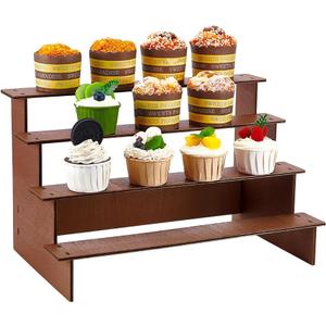 peacoblue 4 Tier Chocolate Colored Wooden Cupcake Stand Holder Sturdy Rustic Wood Cupcakes Display, Desserts & More for Parties, Weddings & Home Decor