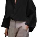 UOOZEE Womens Button Down Shirt Casual 3/4 Sleeve Loose Fit Collared Work Blouse Tops M