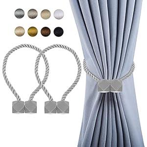 Hion Magnetic Curtain Tiebacks Beige 2pcs, Curtain Tiebacks Buckles Holdbacks Holders Hooks Clip for Home Bedroom Office Decorative Curtain (Rubik)