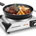 Techwood Hot Plate for Cooking, 1500W Electric Stove Countertop Single Burner with Adjustable Temperature & Stay Cool Handles, 7.5 Cooktop for Home/RV/Camp, Compatible for All Cookwares, Silver