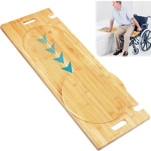Slide Transfer Board, Wooden Slide Board with Track Pulley Turntable, Holds up to 500 Pounds, Senior and Handicap Move Assist and Slide Transfers, 2 Handles, 2 Fixed Holes, 2 Anti-Slip Stickers