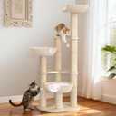 Tinnmao 53'' Solid Wood Cat Tree for Large Cats, Natural Sisal Scratching Post, Hand Woven Rattan Basket, High-end Luxury Design with Washable Plush Pad, Easy to Clean
