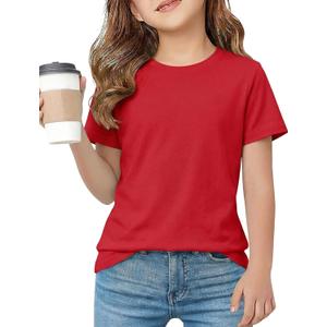 Girls Summer Short Sleeve T Shirts Casual Kids Tops Crewneck Tees Tween Girls Basic Clothes 12-13 Years (Red)
