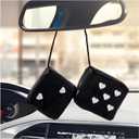 2 x 2 PCS Fuzzy Plush Dice for Car Mirror, 2.75" Retro Square Heart Shape Car Rearview Mirror Cute Decor, Fluffy Dice Vehicle Hanging Ornament Decoration Interior for Women (Black)