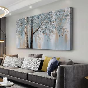 AERART Blue Grey Abstract Tree Wall Art 24"x48" Framed Wall Decor Artwork Canvas Painting for Living Room/Bedroom/Dining Room/Office Modern Home Decor