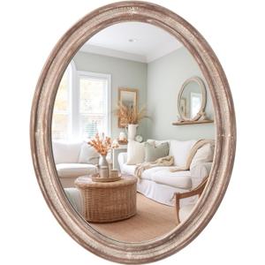 sawsile Oval Wood Mirror, Rustic 24x30 Inch Wooden Farmhouse Decorative Vanity Natural Mirrors for Bedroom, Bathroom, Living Room, or Entryway (Nature)
