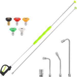 RIDGE WASHER Pressure Washer Extension Wand 120 Inch, Stainless Steel Replacement Power Washer Lance, 30°/90°/120° Curved Rod, Gutter Cleaner Attachment with 5 Nozzles, 4000 PSI