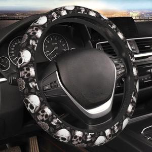 Skulls and Roses Steering Wheel Protective Cover Car Universal, 15-Inch Thicken Steering Wheel Grip Cover for SUV, Van, Car, Car, Truck (One Size, 12)