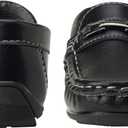 Josmo Boys Moccasin Boat Shoes - Casual Leatherette Driving Loafers - Black (Size 8 Toddler)