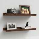 Boswillon Floating Shelves Set of 2, Farmhouse Wall Shelves with Lip, Display Picture Ledge Shelf for Bedroom, Living Room, Bathroom, Kitchen - Walnut (15.7 in)