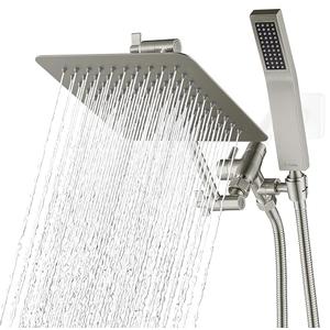 G-Promise All Metal 8 Inch Dual Square Shower Head with Handheld Combo, Rain Shower Head, Adjustable Extension Arm, Smooth 3-Way Diverter, 71 Inch Extra Long Hose - A Bathroom Upgrade (Brushed Nickel)