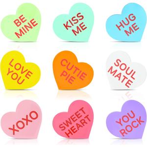 9 Pieces Valentine's Day Wood Sign Candy Conversation Heart Tray Decor Pastel Love Heart Mini Wooden Signs Tabletop Centerpiece for Mother's Day Home Wedding Party Decor