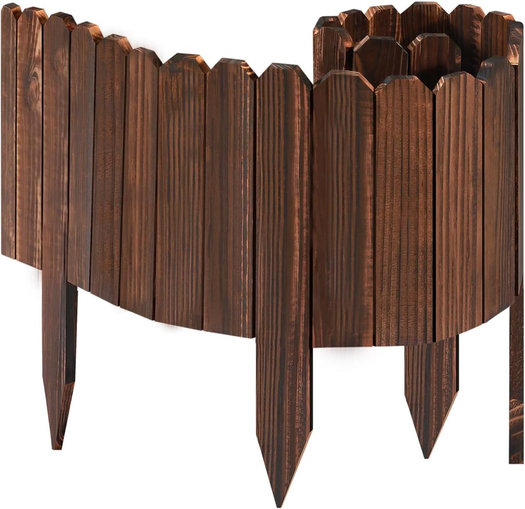 LINSHRY Wood Garden Edging, 7.9 in H x 3.9 ft L Wood Garden Fence for Landscape/Flower Bed Edging Borders, Garden Wooden Fence Edging (4 Pack, Total 15.6ft Length)