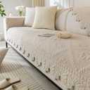 Cotton Quilted Dog Couch Cover for Sofa Farmhouse Rustic Embroidery Sectional Couch Cover Soft Anti-Slip Sofa Slipcover Furniture Protector for Kids, Pets (Khaki,28"x28")