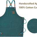 AFUN Chef Aprons for Men Women with Oversized Pockets, 16-Ounce Cotton Canvas Cross Back Heavy Duty Work Apron (Dark Green)
