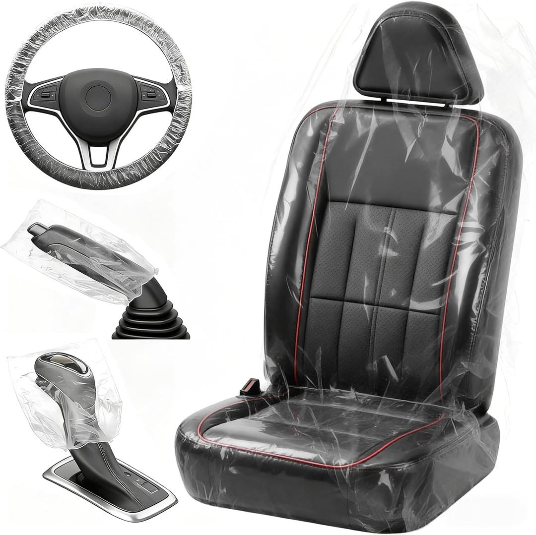 DGSL 330 PCS Disposable Car Seat Covers, Clear Plastic Vehicle Seat Protector Set Includes Wheel Covers, Gear Selector Covers and Handbrake Cover for Auto Truck Bus Accessories
