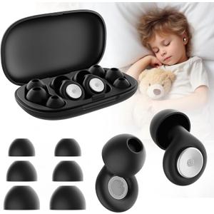 56dB Noise Canceling Earplgs for Sleeping, Pro Sleep Ear Plugs for Side Sleepers, Comfortable & Reusable, Block Snoring, Noise Reduction, Includes 3 Pairs (S/M/L) Black
