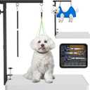 Foldable Dog Grooming Arm with Clamp - Adjustable Grooming Table Arm with No-Sit Holder & Hammock, Includes Pet Grooming Scissors & Comb Set | for Small Medium Dogs | Home Use & Professional Salon