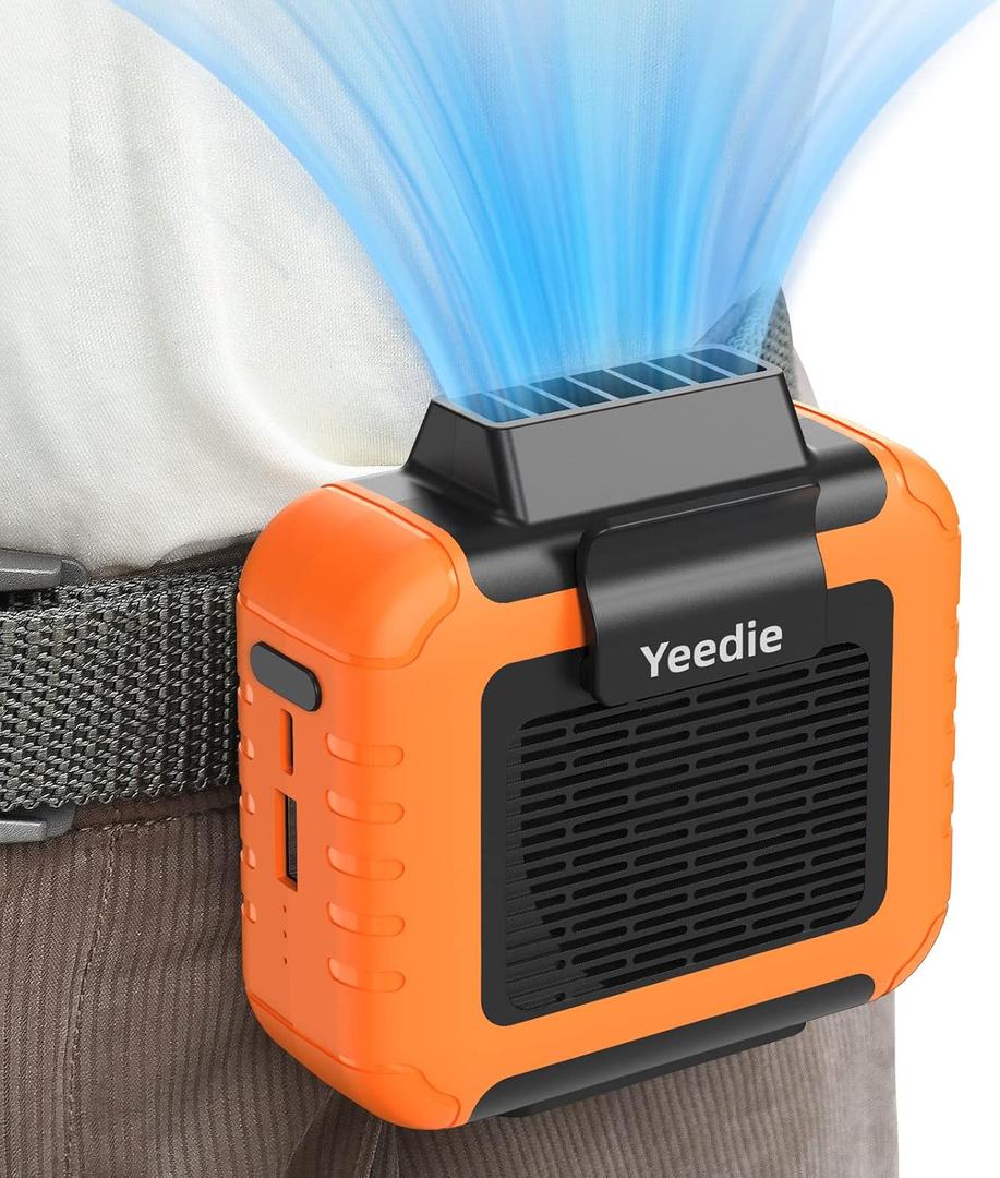 Yeedie Portable Mini Waist Fan Rechargeable with 23H Working Time, 6200 RPM Strong Airflow, 3 Speed Levels, Belt Shirt Fan Clip on Waist Portable Cooling device for Blue Collar, Outdoor Working, Jobsite