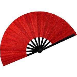 13" Glitter Large Rave Fans Clap Fans for Line Dancing Folding Clack Handheld Foldable Decorative Fans Hand Fan for Dance, EDM Music Festivals & Parties(Red)
