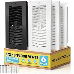 4x10 Floor Register - 6 Pack Floor Vent Covers Air Vent Cover for Wall or Ceiling High Airflow 2 Way Solid Steel HVAC Register Cover Adjustable AC Register for Home, Office, Bathroom with Screws
