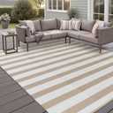 PureCozy Outdoor Waterproof Patio Rug 9x12 Plastic Straw Reversible Lightweight Outside Beige Striped Large Carpet Outdoor for Camping RV Porch Deck Balcony Beach