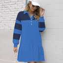 kipfall Women's Casual Dresses Long Sleeve Button V Neck Sweatshirt Dress Lapel Collared Pullover Dress (Blue, M)