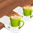 Kalolary 2PCS New Drinking Cup Holder Clip with Groove Table Bottle Cup Stand DIY Glass Cup Clamp Storage Saucer Clip Water Coffee Mug Holder Saucer Clip for Home Desk, White