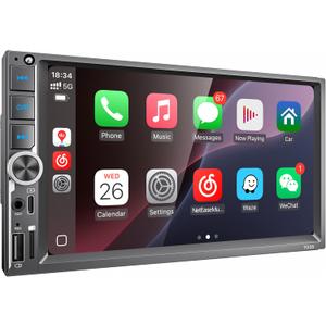 [Improved] 7'' Double Din Car Stereo with Upgraded Wireless Apple Carplay for IOS26 / Android Auto, 240W High Power with EQ, Bluetooth, RDS/FM/AM Touchscreen Radio, USB Type-C/AUX/TF, Backup Camera