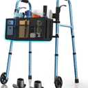 Walkers for Seniors with Basket and Glide Skis, 5" Wheels Lightweight Folding Walker, Support Up to 350 lbs, Height Adjustable Standard Compact Rolling Walker, Blue