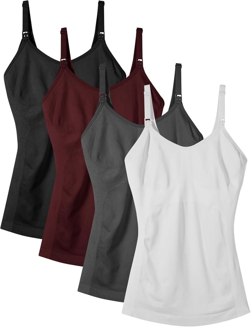 Women's Maternity Nursing Tank Tops with Built in Bra for Breastfeeding Camisoles Shirt 4Pack (S)
