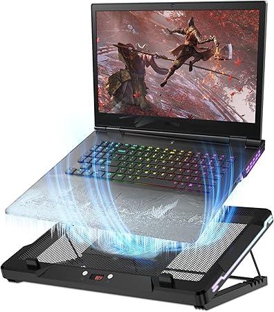 llano V10 Gaming Laptop Cooling Pad, RGB Laptop Cooler Stand with Powerful 4.72 Inch External Turbo Cooling Fan, Fast Cooling Computer 13-17.3in, Button Control, 3 Adjustable Stand, 4-Port USB C&A