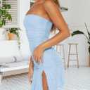 Women Summer Strapless Tube Mini Dress Sexy Backless Slit Ruffle Hem Party Short Dresses for Cocktail Date Night (M)