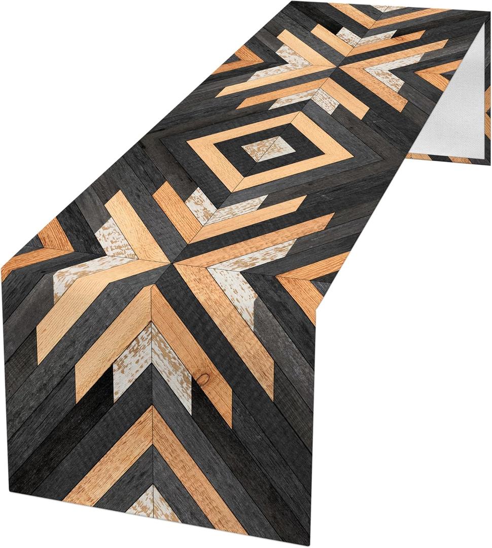 Western Table Runner 13x71 Inch Boho Aztec Table Runners Wooden Farmhouse Table Decorations Rustic Coffee Dresser Scarf for Home Kitchen Dining Room Party (13"x71", Black Wooden)