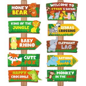 HOWAF 20pcs Jungle Safari Party Sign, Jungle Animal Directional Sign for Birthday Party Baby Shower Decorations Supplies, Wild Animal Party Decoration Welcome Sign, Zoo Animals Paper Sign