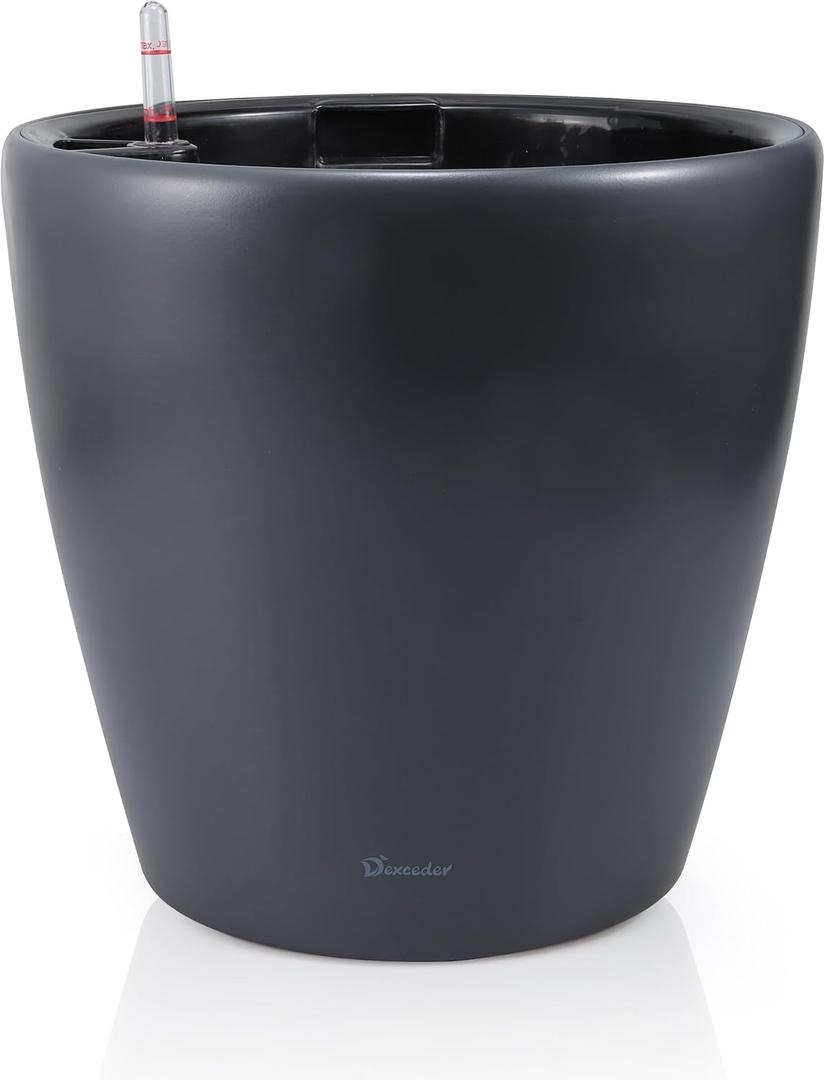 Dexceder 18x17 Self Watering Planter with Wheels Indoor Outdoor, Inner Pot Design, Thickened Large Floor Standing Flower Plant Pot with Water Level Indicator (Slate Gray Matte)