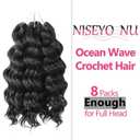 Ocean Wave Crochet Hair 12 Inch 8 Packs Soft Deep Twist Crochet Braids Synthetic Wavy Braiding Hair Extensions (1# Jet Black)
