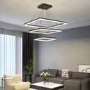 Modern LED Chandelier, Black Square Chandelier, 3 Rings Ceiling Pendant Light with Remote Control, Modern Chandelier Lighting for Bedrooms Dining Rooms (15.7*23.6*31.5IN)
