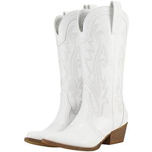 HISEA Rollda Cowboy Boots for Women Cowgirl Boots Ladies Western Embroidery Pointy Toe Size 8.5