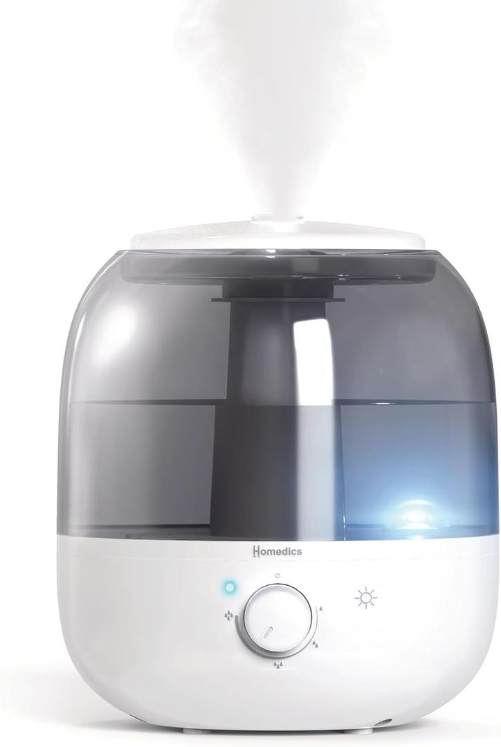 Homedics Ultrasonic Top Fill Humidifier, Cool Mist, 360 Nozzle, Up to 25 Hour Runtime, for Large Room, Bedroom, Nursery, Plants, White