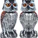 Hausse 2 Pack Fake Owl Decoy Bird Scarecrow Sculpture, Rotating Head Plastic Owl Bird Deterrents, Nature Enemy Horned Pest Repellent for Outdoor Garden Yard