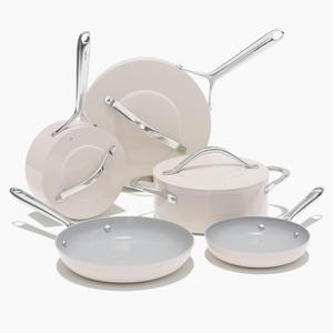 Ceramic Nonstick Pots and Pans Set Ceramic Cookware Set 8-Piece - Non-Toxic & PTFE/PFOA/PFAS Free, Induction Compatible, Oven & Dishwasher Safe to 500F, Cream