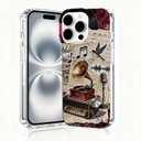 for iPhone 16 Pro Max Case, Collage Cases for iPhone 16 Pro Max, Scratch Resistant Shockproof Cover, Aesthetic Clear Phone Cover, Vintage Cases, Old Gramophone and Vinyl Records Collage DesignB120